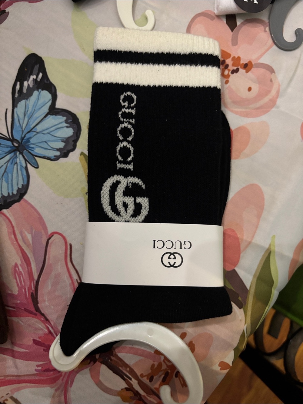Gucci Black and White Logo Athletic Crew Socks for men or women 1 pair